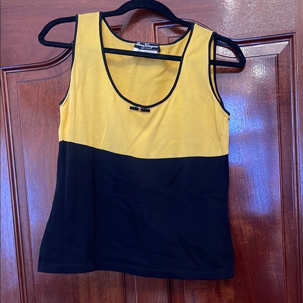 Salvatore Ferragamo Fitted Yellow and Blue Camisole Tank Top